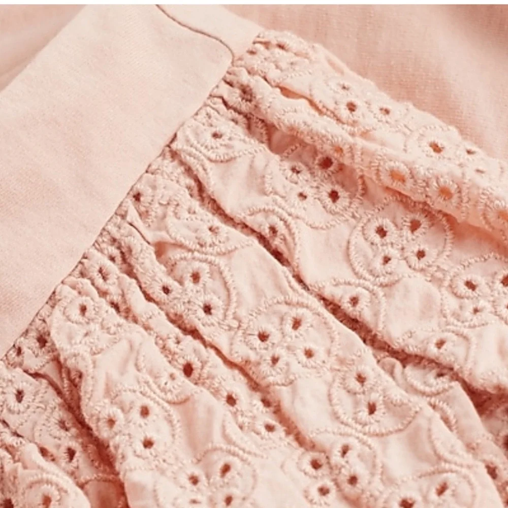 Express square neck eyelet puff sleeve tie back crop top peach light pink - Picture 4 of 12